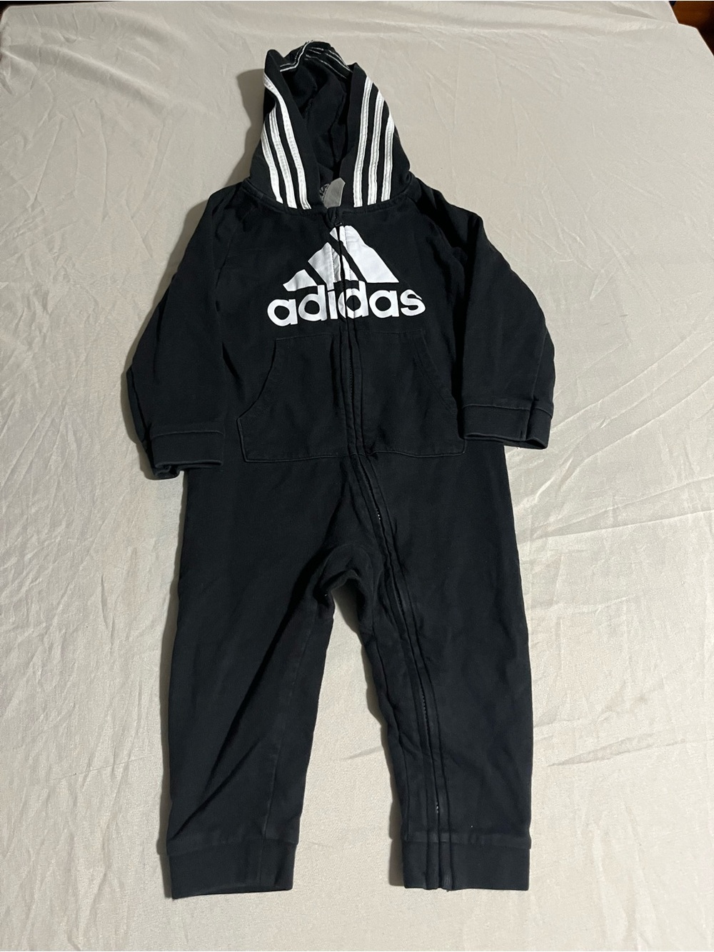 adidas Black and White Hooded Kids One-Piece Size 18 Months